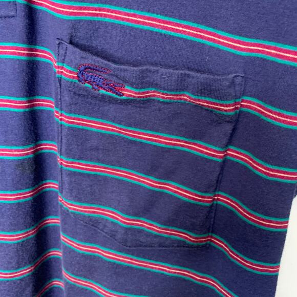 Vintage Made Japan IZOD Blue Striped Polo Shirt Red Green Stripes Sz Small - Picture 4 of 6